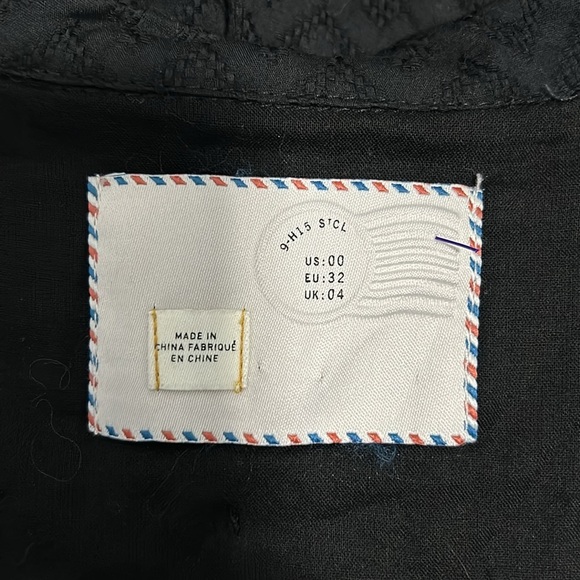 Anthropologie 00 Black Geometric Print Embroidered Sleeveless Cotton Shirt Dress - Picture 10 of 11